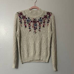 Alfred Dunner Cream Sweater with Floral Embroidery